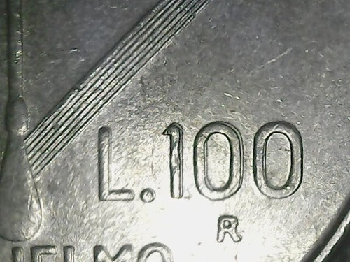 100 lire 1974 - lire, ruotata